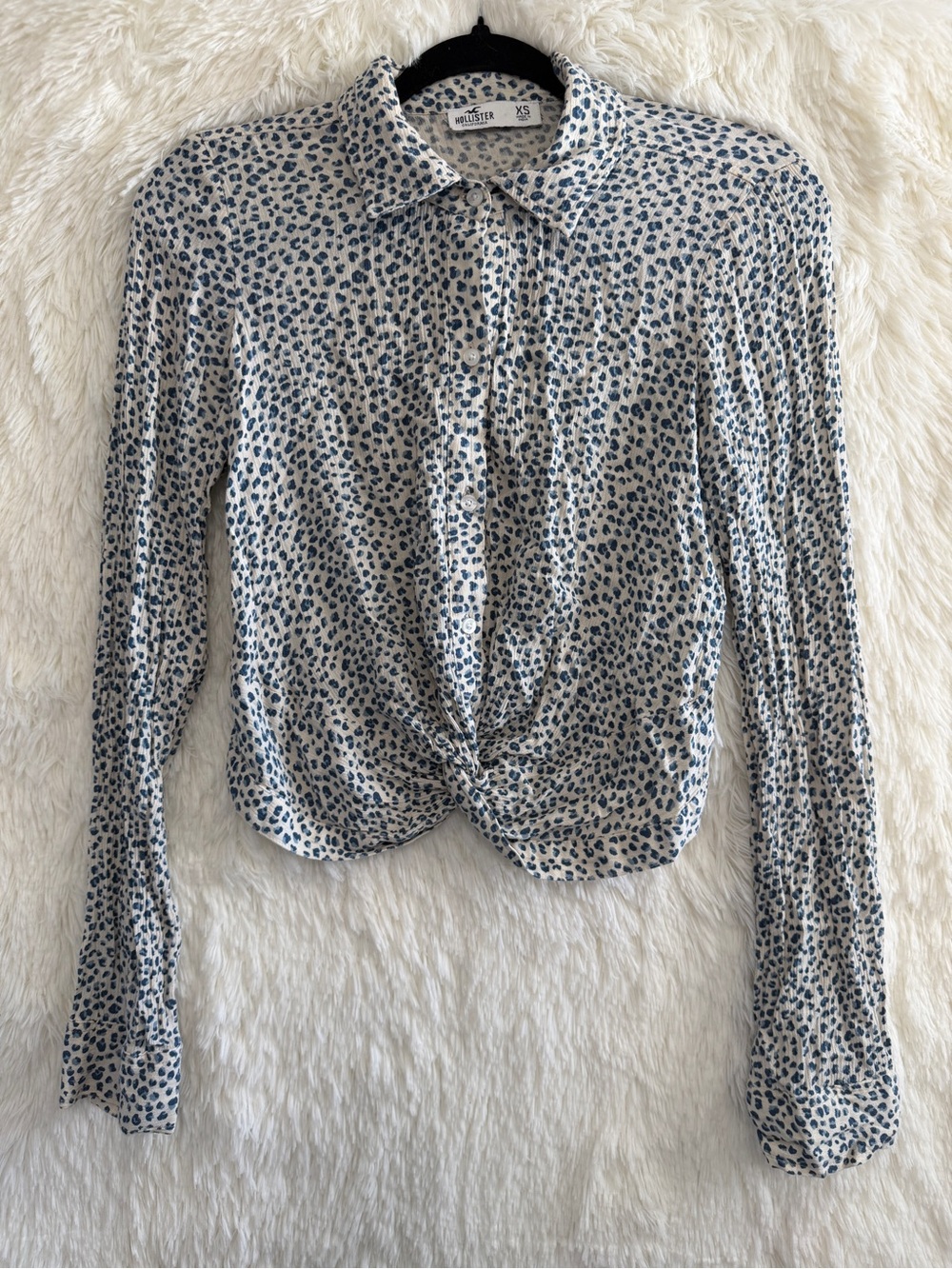 Hollister Womens Indie Sleaze Animal Print Button Down Blouse XS Twist Front